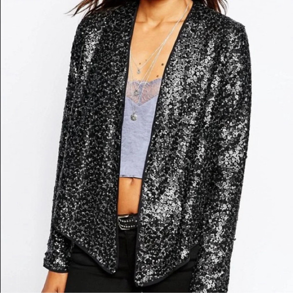 Abercrombie & Fitch black/silver sequin jacket size s - Picture 1 of 11